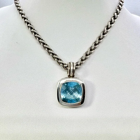 David Yurman Albion 14mm Blue Topaz Pendant Enhancer - Picture 9 of 15